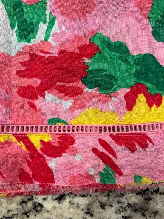 Charter Club Linen Luxury Women’s Pink Floral Sundress Yellow Green Spring L - Picture 9 of 10